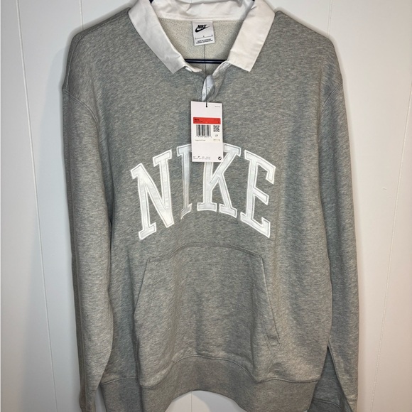 Nike Men's Club Fleece Long Sleeve Polo - Dk Grey Heather - men’s large - Picture 1 of 4